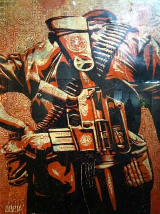 Fairey, Shepard. Serigraph with ink and paint retouching (hand painted multiple). 2008. Private collection.